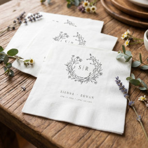 Donkergrijze Boho Versierde Monogram Bruiloft Servet