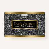 Donkergrijze faux glitter gouden accenten badge (Voorkant)