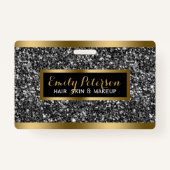 Donkergrijze faux glitter gouden accenten badge (Achterkant)