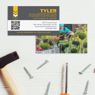 Donkergrijze Gele Pijlen QR Code Foto Sjabloon Visitekaartje