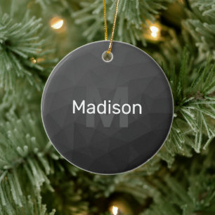 Donkergrijze geometrische mesh-monogram met verloo keramisch ornament