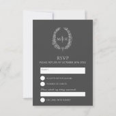 Donkergrijze handgetekende bladmonogram RSVP bruil Kaartje (Achterkant)