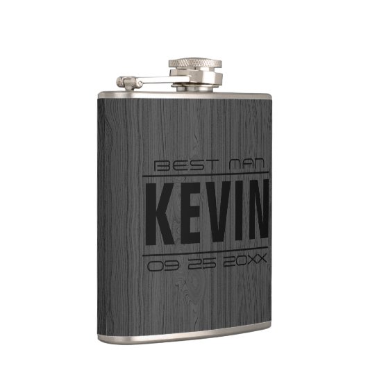 Donkergrijze houtextuur Beste man Heupfles (Rechts)