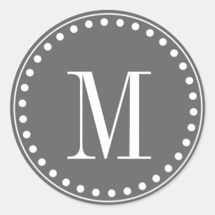 Donkergrijze monogram cirkelvormige Stickers
