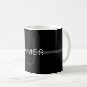 Donkergrijze Monogram, Naam & Geometrische Streep Koffiemok