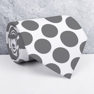 Donkergrijze polka stippen op witte maatwerk strop stropdas