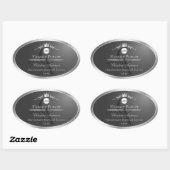 Donkergrijze productlabel Zilveren Frame Logo Mono Ovale Sticker (Vel)