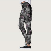 Donkergrijze Raven Evermore met Rozen en Hawkmoths Leggings (Links)
