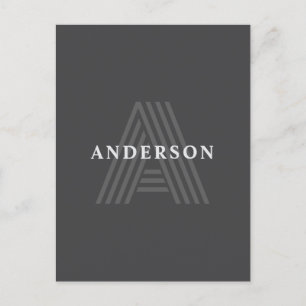 Donkergrijze Retro Moderne Monogramnaam Briefkaart
