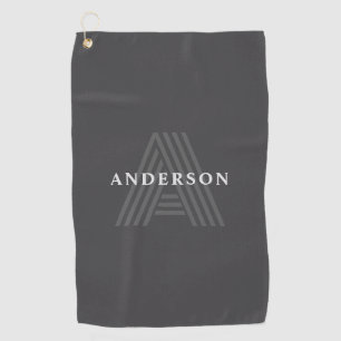 Donkergrijze Retro Moderne Monogramnaam Golfhanddoek