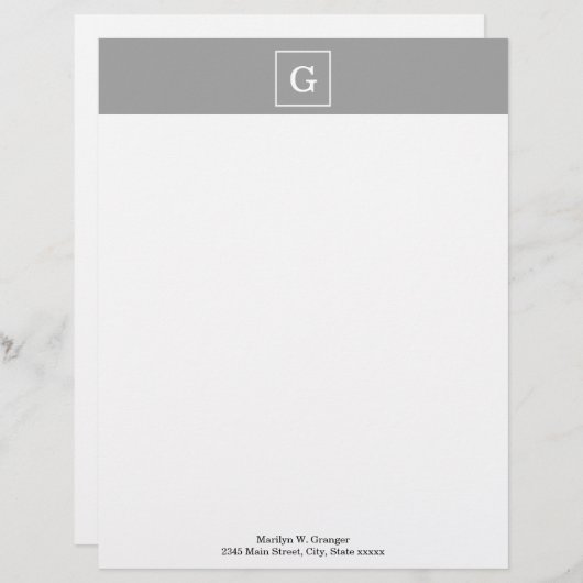 Donkergrijze witte Initiaal monogram Briefhoofd Sjabloon (Voorkant / Achterkant)