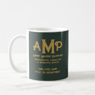 Donkergroen 3-letterige gouden monogram Logo Koffiemok