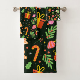 Donkergroen Abstract kerstpatroon Bad Handdoek