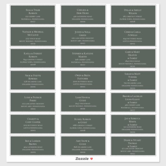 Donkergroen | Adresetiketten voor bruiloft Sticker (Vel)