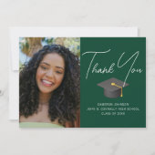 Donkergroen Afstuderen Foto Gepersonaliseerd Afstu Bedankkaart (Voorkant)