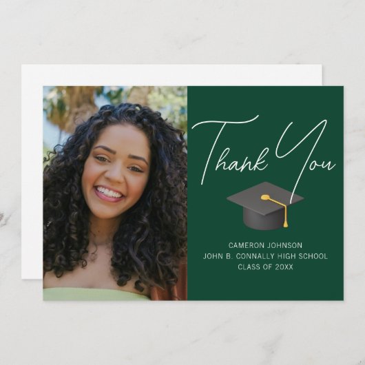 Donkergroen Afstuderen Foto Gepersonaliseerd Afstu Bedankkaart (Voorkant / Achterkant)