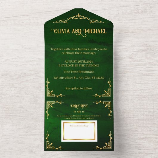  donkergroen all in one uitnodiging (Binnen)