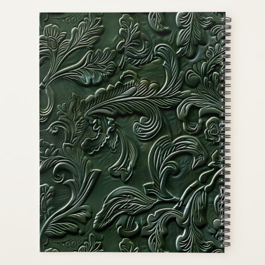 donkergroen bewerkt leer planner (Achterkant)