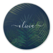 Donkergroen bladpatroon keramische knop (Voorkant)