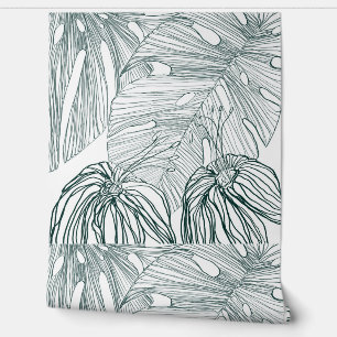 Donkergroen & blauwgroen Monstera Bladeren & Lelie Behang