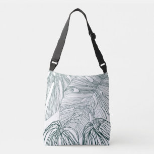 Donkergroen & blauwgroen Monstera Bladeren & Lelie Crossbody Tas