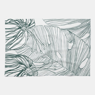 Donkergroen & blauwgroen Monstera Bladeren & Lelie Theedoek