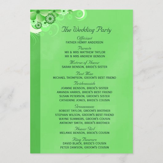 Donkergroen Bloemen Vlak Huwelijksprogramma Sjablo Programma (Achterkant)