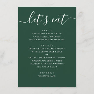 Donkergroen bos-huwelijk | Modern schrift diner Menu