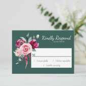 Donkergroen, Bourgogne en Blush Boho RSVP Kaartje (Staand voorkant)