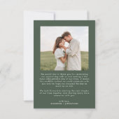 Donkergroen Classy Eenvoudige 2 foto bruiloft Bedankkaart (Achterkant)