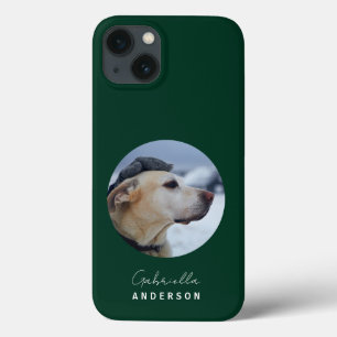 Donkergroen Custom Baby Pet Dog Foto en Naam iPhone 13 Hoesje