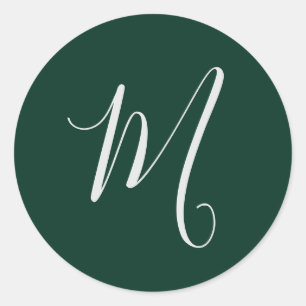 Donkergroen Eenvoudig Elegant Modern Eigen Naam Mo Ronde Sticker