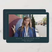 Donkergroen, eenvoudig, modern Afstuderen met één Aankondiging (Voorkant / Achterkant)