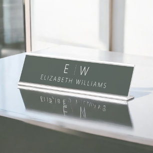 Donkergroen Elegant Modern Minimalistisch Monogram Bureau Naambordje