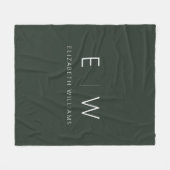 Donkergroen Elegant Modern Minimalistisch Monogram Fleece Deken (Voorkant (Horizontaal))
