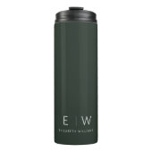 Donkergroen Elegant Modern Minimalistisch Monogram Thermosbeker (Voorkant)