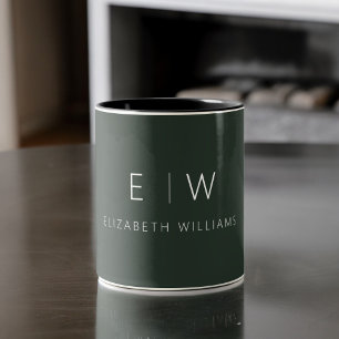 Donkergroen Elegant Modern Minimalistisch Monogram Tweekleurige Koffiemok