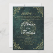 Donkergroen Elegante Moslim Nikah Uitnodiging (Voorkant)
