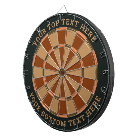 Donkergroen en bruin dartbord met aangepaste tekst (Voorkant Rechts)