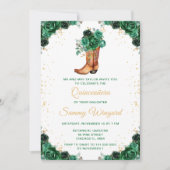 Donkergroen en goud Bloemen Cowboy Boot Quinceañer Kaart (Voorkant)