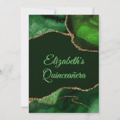 Donkergroen en gouden faux Glitter Agate Quinceañe Bedankkaart (Achterkant)