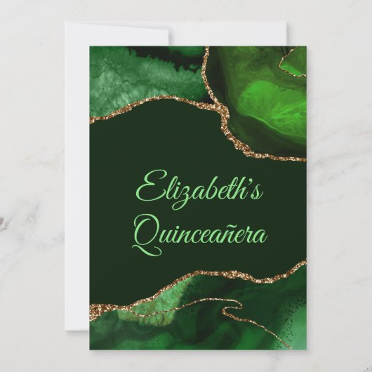 Donkergroen en gouden faux Glitter Agate Quinceañe Bedankkaart (Achterkant)