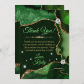 Donkergroen en gouden faux Glitter Agate Quinceañe Bedankkaart (Voorkant / Achterkant)
