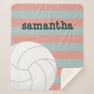 Donkergroen en Melon roze volleyball strips Sherpa Deken