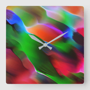 Donkergroen en rood reliëf en diepte vierkante klok