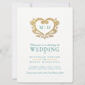 Donkergroen en wit goudhart bruiloft kaart (Voorkant)