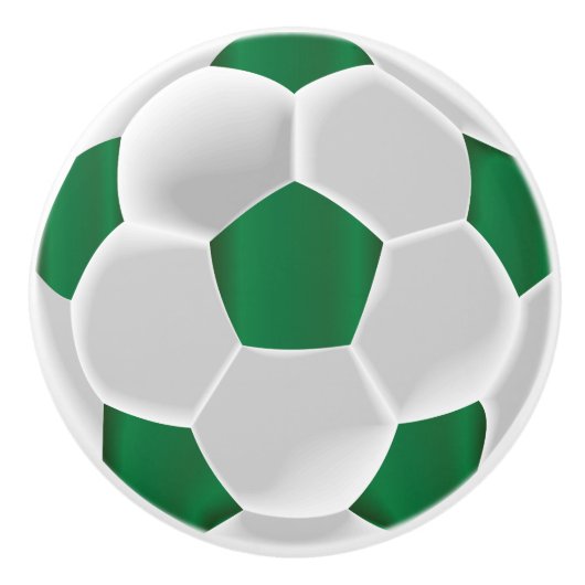 Donkergroen en wit Voetbal / Football Keramische Knop (Voorkant)