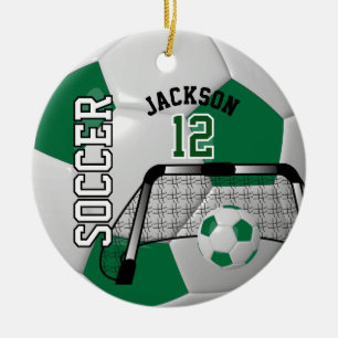 ⚽ donkergroen en wit Voetbal personaliseren Keramisch Ornament