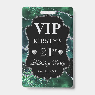 Donkergroen en Zilver Glitter Agaat Verjaardag VIP Badge
