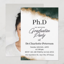 Donkergroen & Goud Aquarel PhD Afstudeerfeest